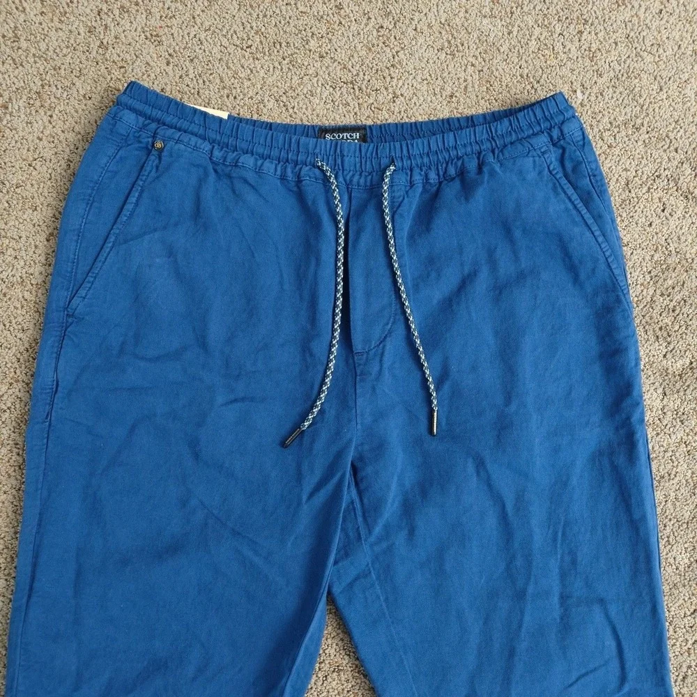 NWT Scotch & Soda Fave Men Blue Linen Cotton Garment Dye Chino Pants